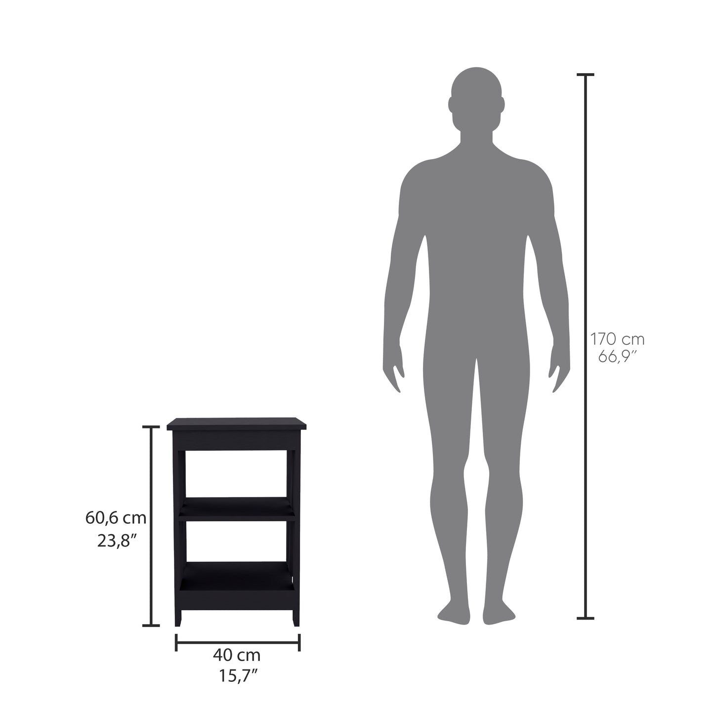 Black wooden end table with two shelves ideal for small spaces