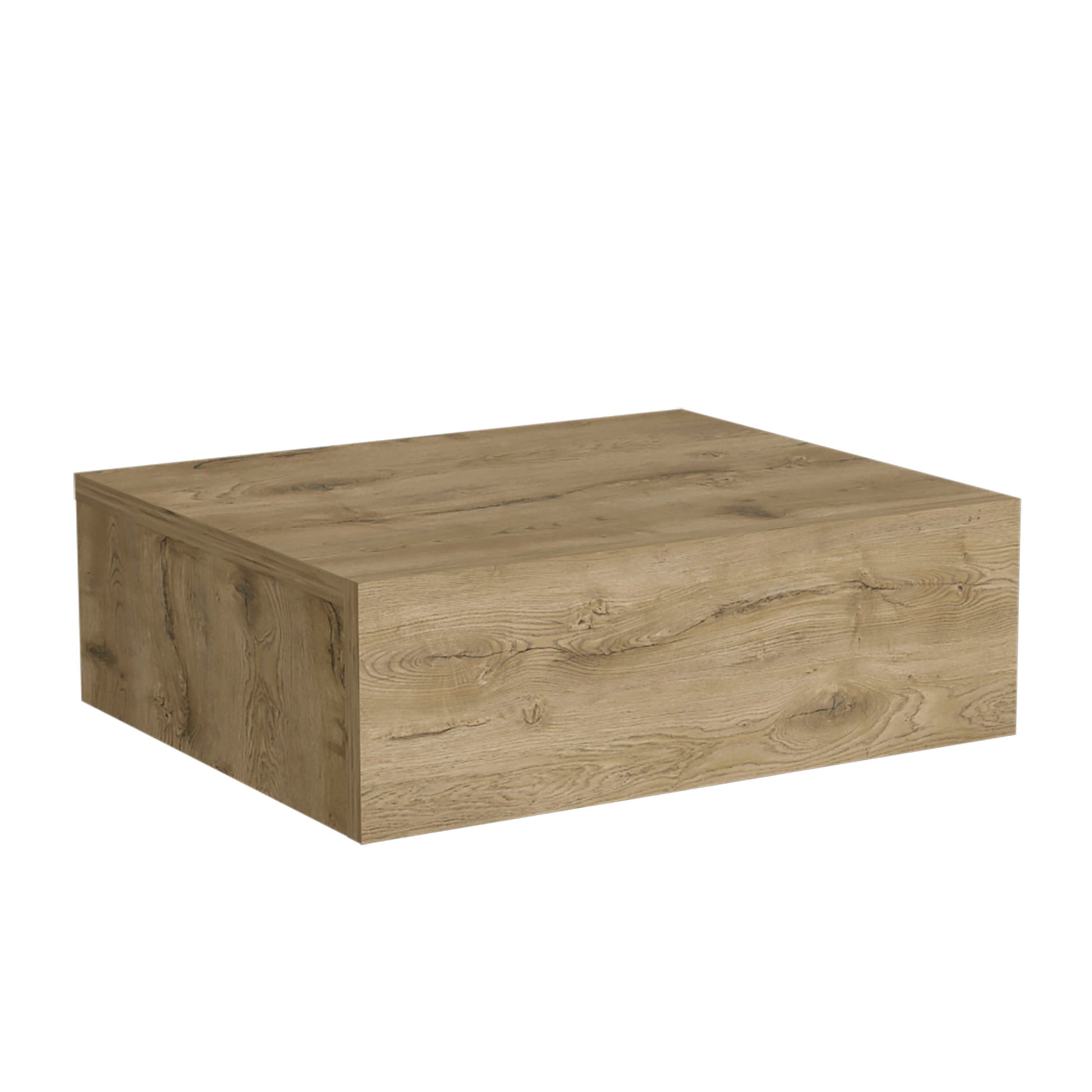 Rustic oak veneer coffee table with clean lines and a modern cubic design