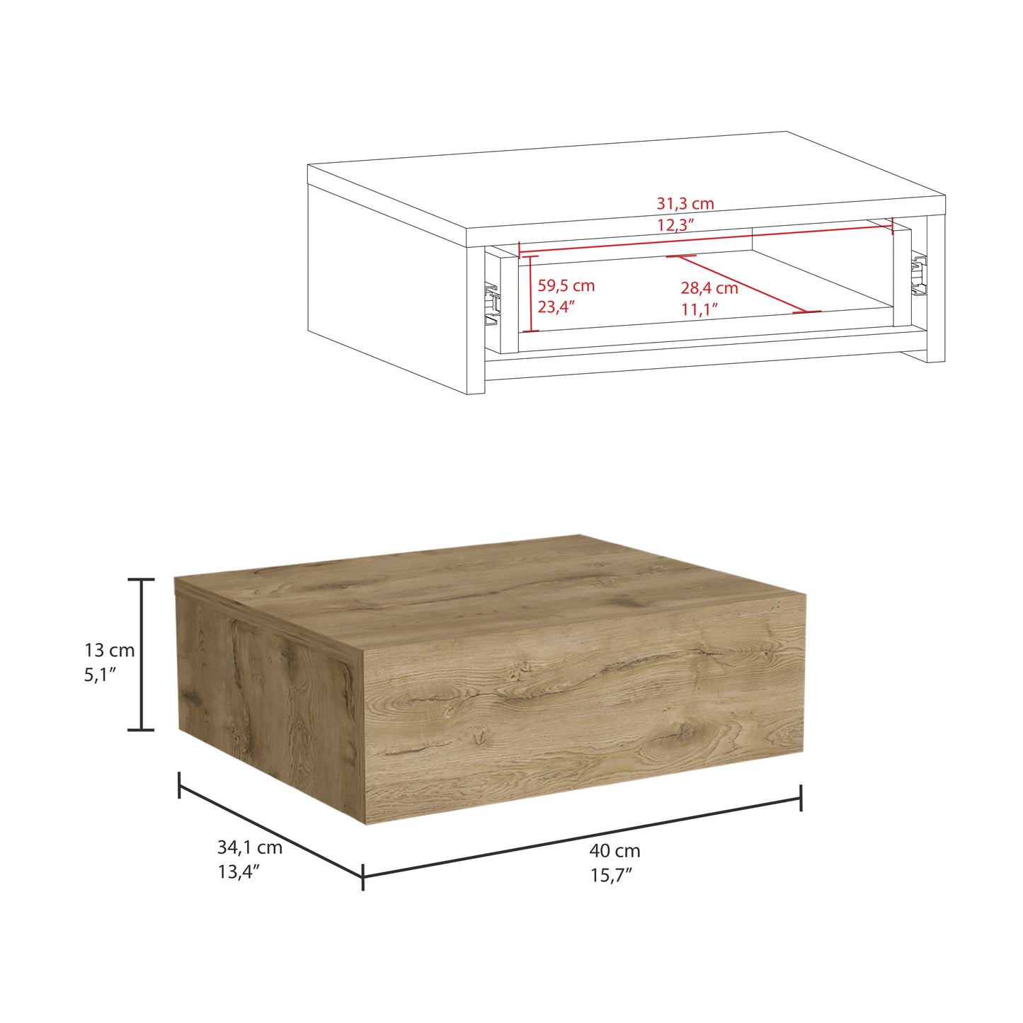Compact oak veneer coffee table with a minimalist design and concealed storage space