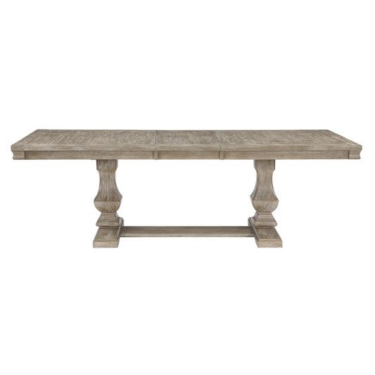 Rustic distressed oak extendable dining table with pedestal base