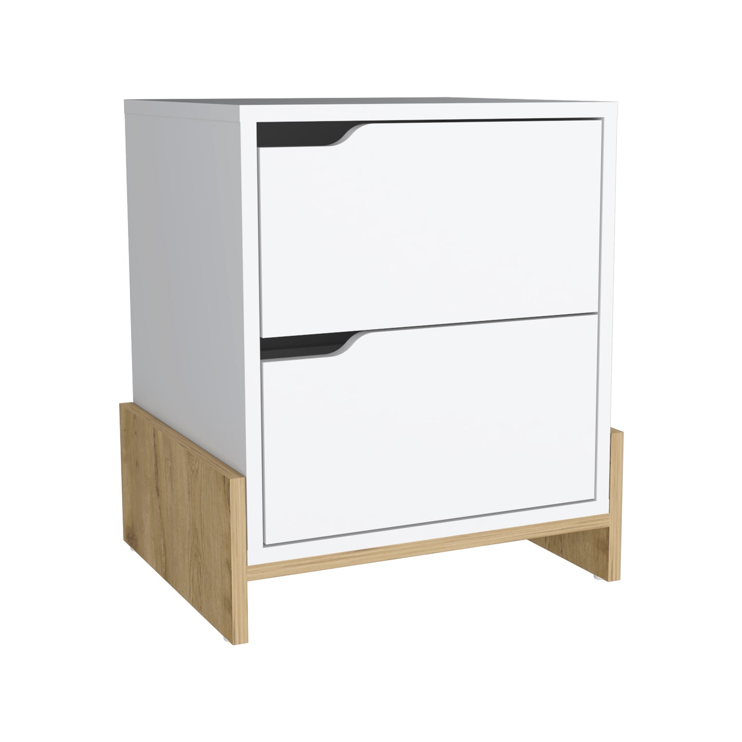 Modern white twodrawer nightstand with light oak wood base