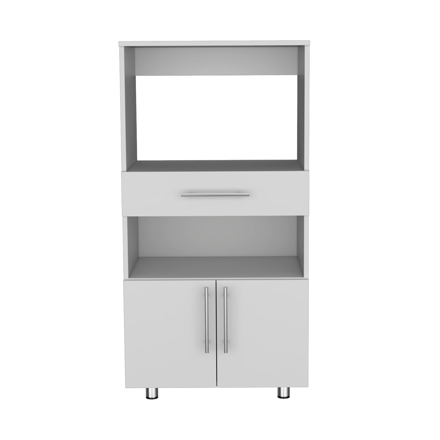 White modern storage cabinet with one drawer and two doors ideal for kitchens