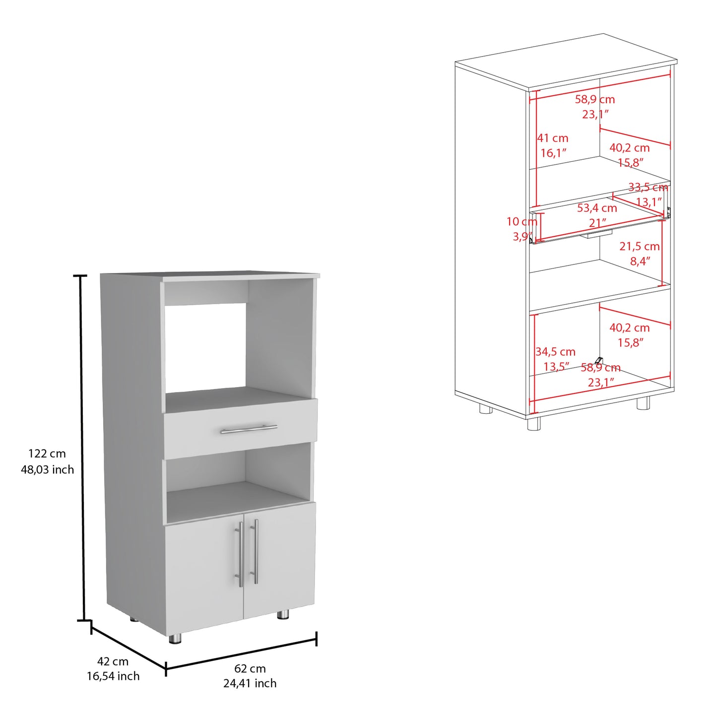 White microwave stand with cabinet and drawer  cm tall