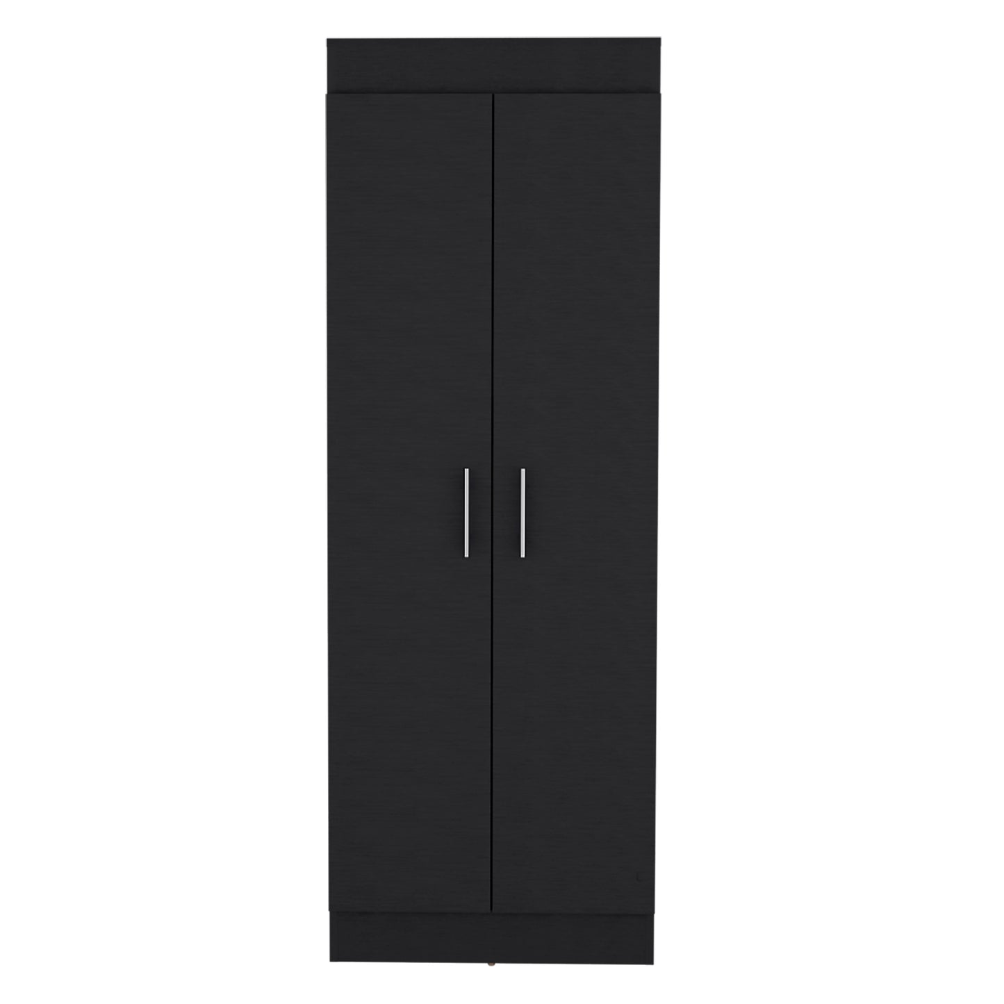 Black twodoor wardrobe with brushed silver handles ideal for bedroom storage