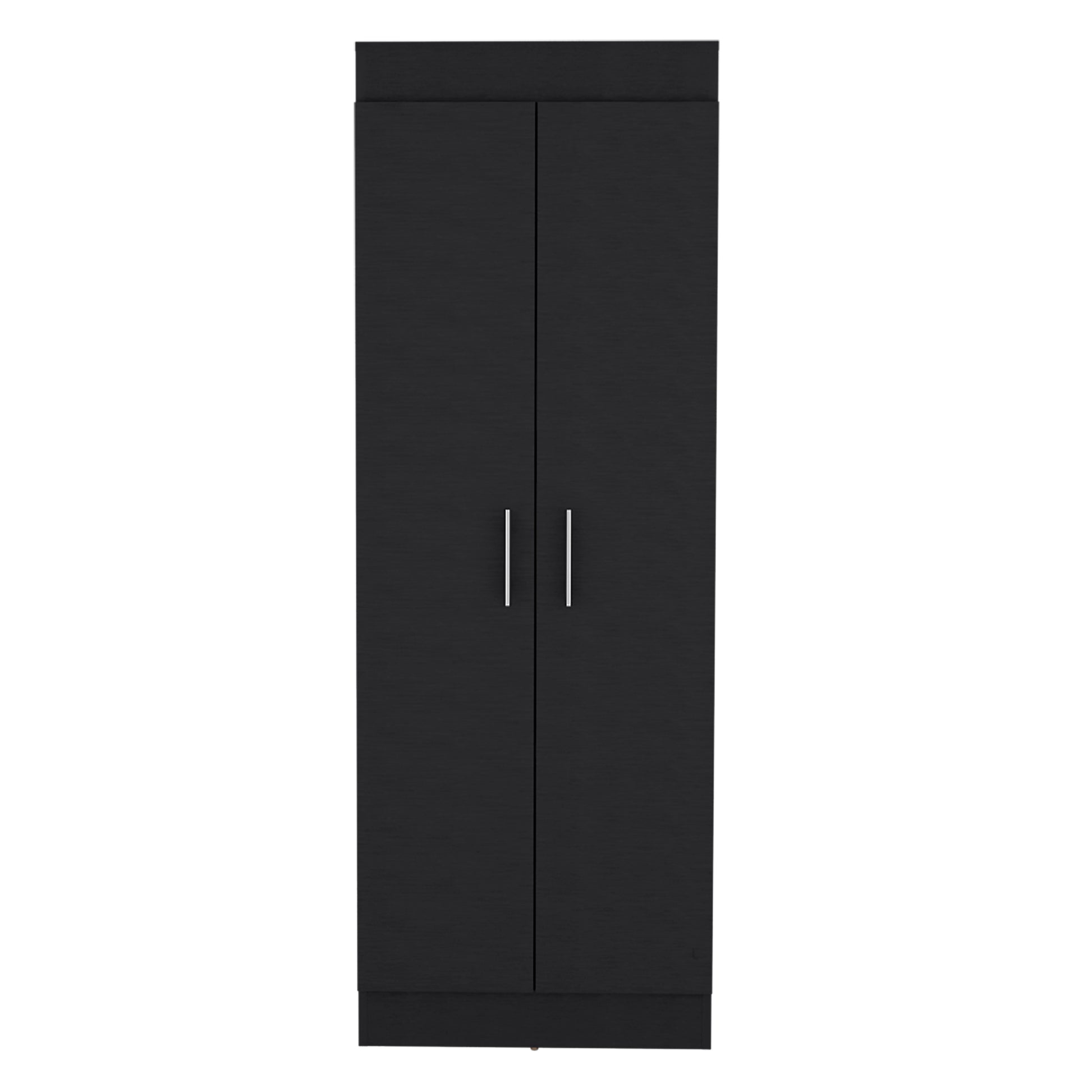 Black twodoor wardrobe with brushed silver handles ideal for bedroom storage