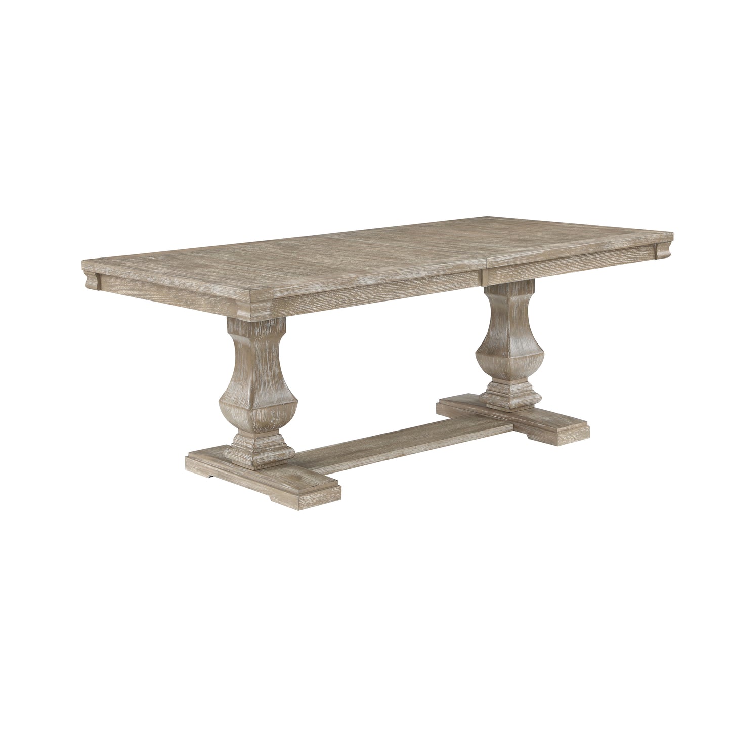Rustic whitewashed wood dining table with trestle base