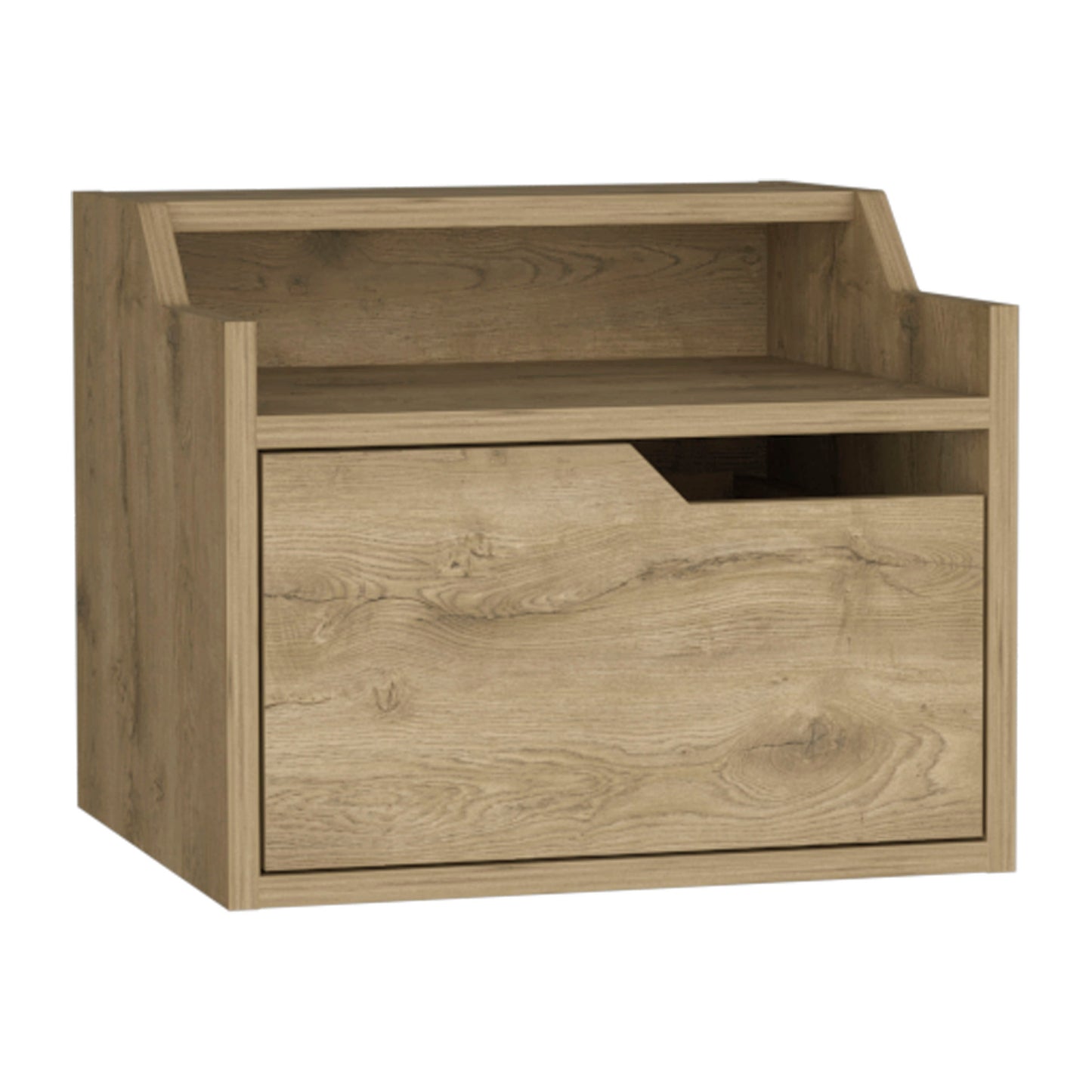 Modern oak effect bedside table with drawer and open shelf