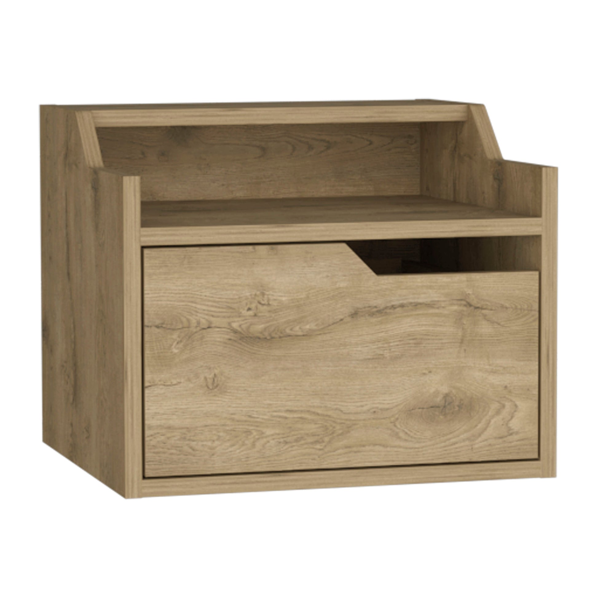 Modern oak effect bedside table with drawer and open shelf