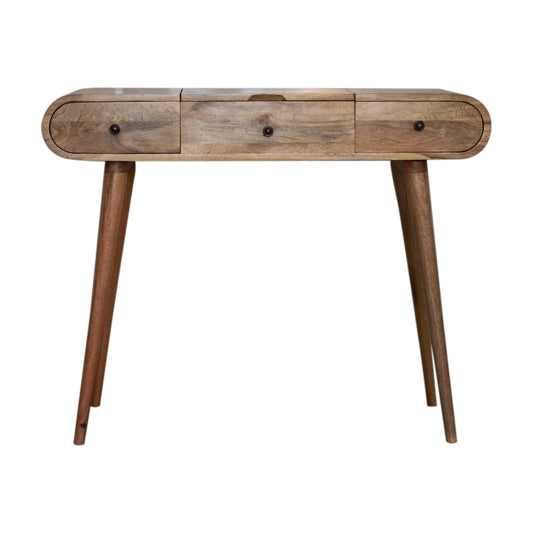 Solid wood dressing table with three drawers and tapered legs