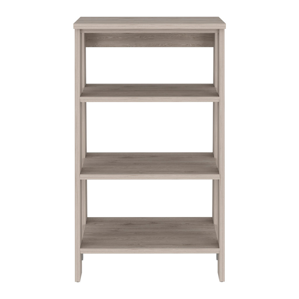Modern shelf tall bookcase with a distressed light wood grain finish for home decor