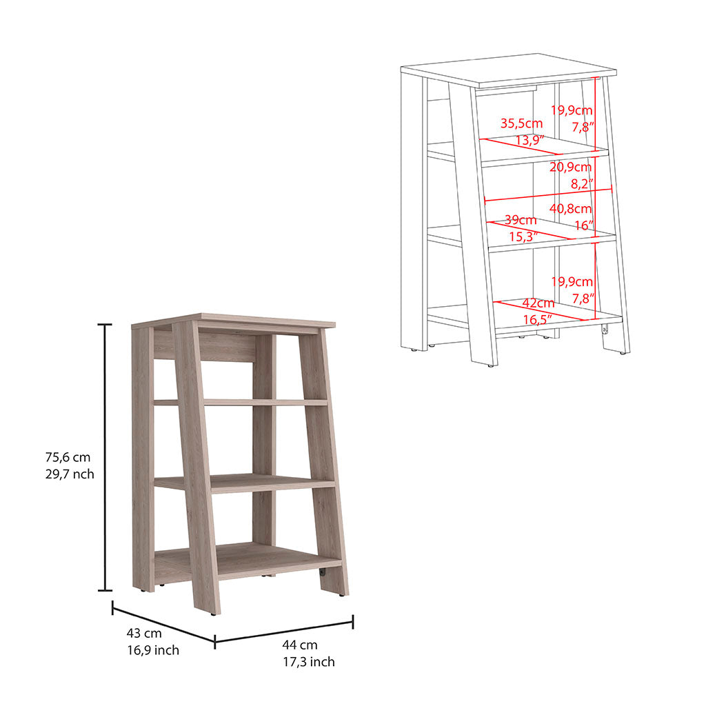 Light oak ladder shelf with four open tiers for home organization and display