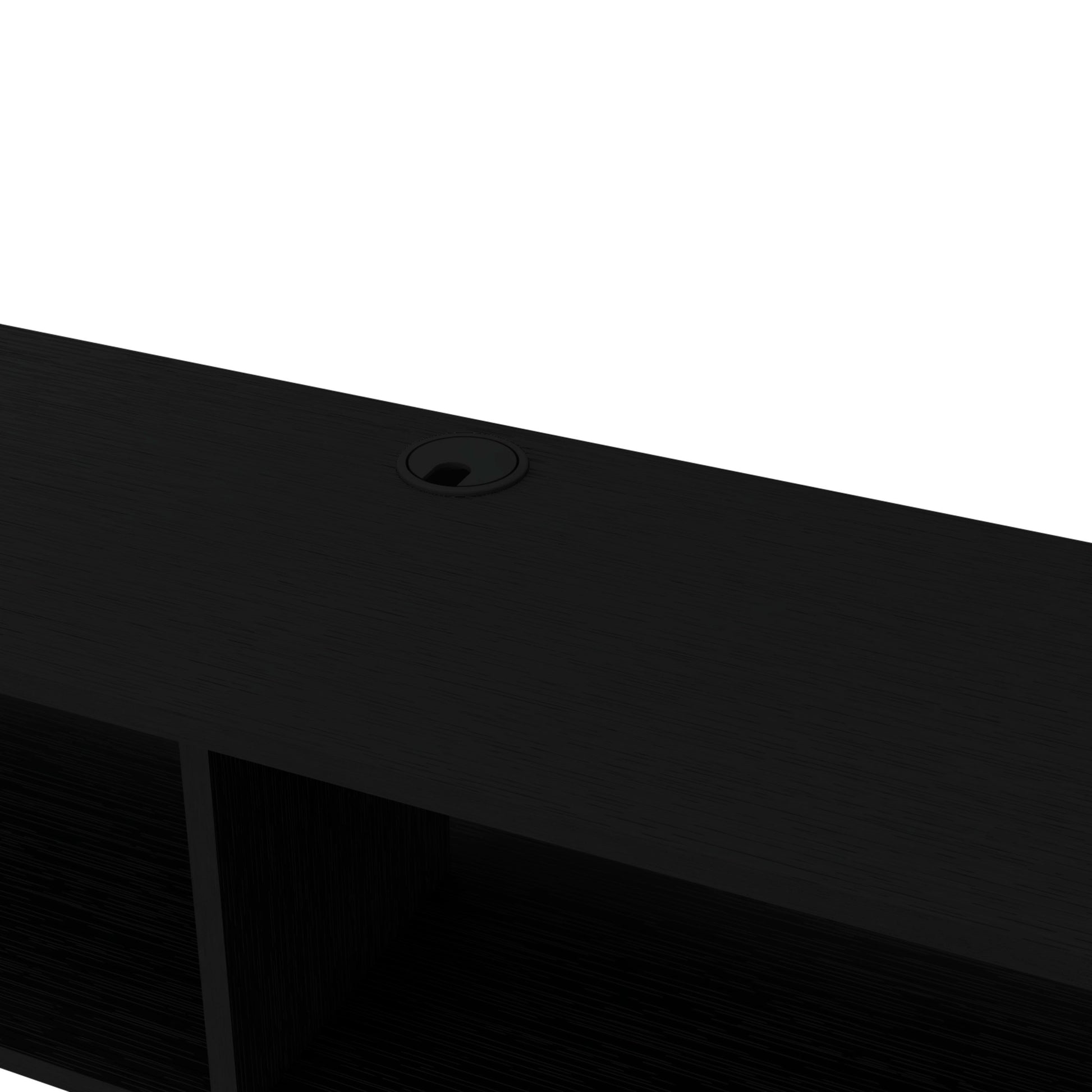 Black particle board media console with cable management hole cm wide