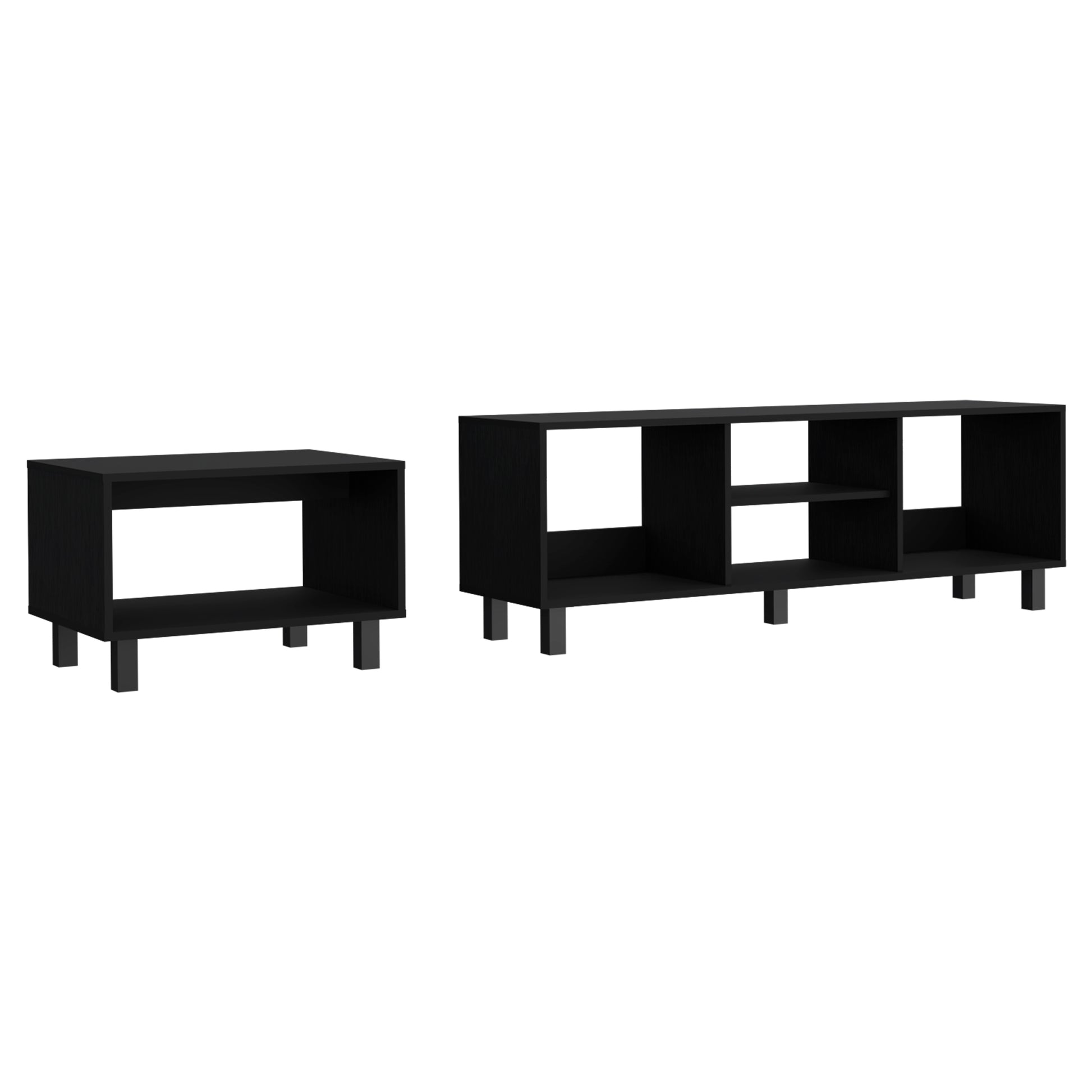 Black wooden open shelf cabinet modern design with four legs
