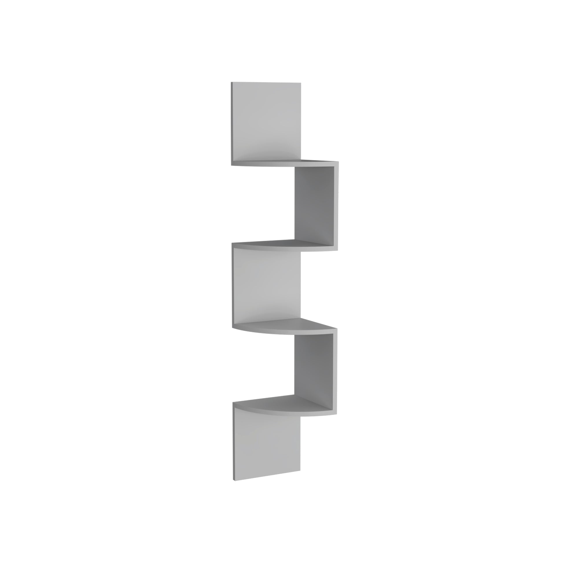 Gray corner zigzag shelf with four staggered tiers for stylish home organization