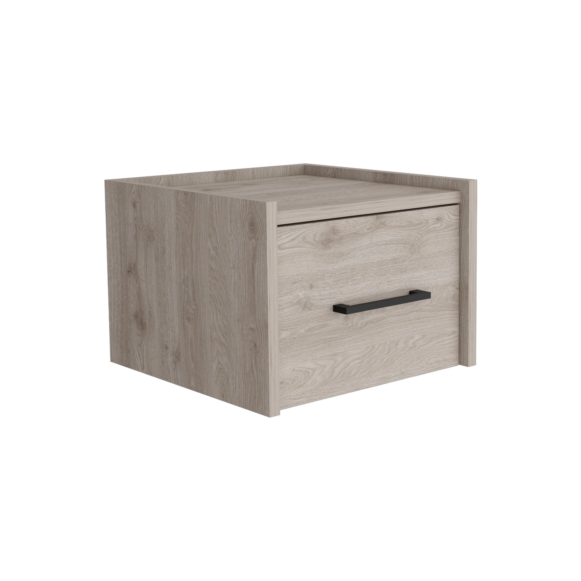 Light oak effect bedside table with one drawer and black handle modern minimalist design