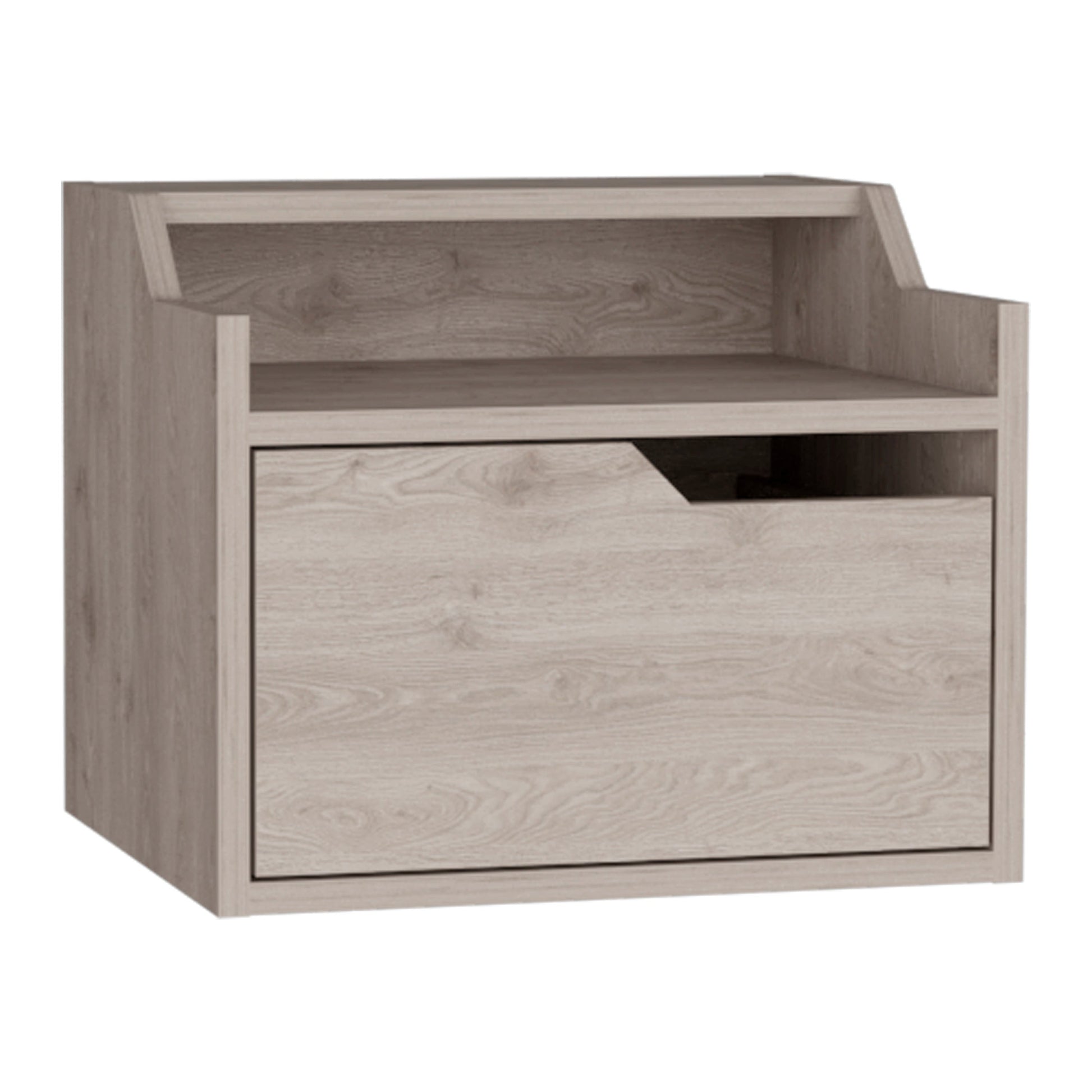 Modern wood veneer nightstand with one drawer and open shelf