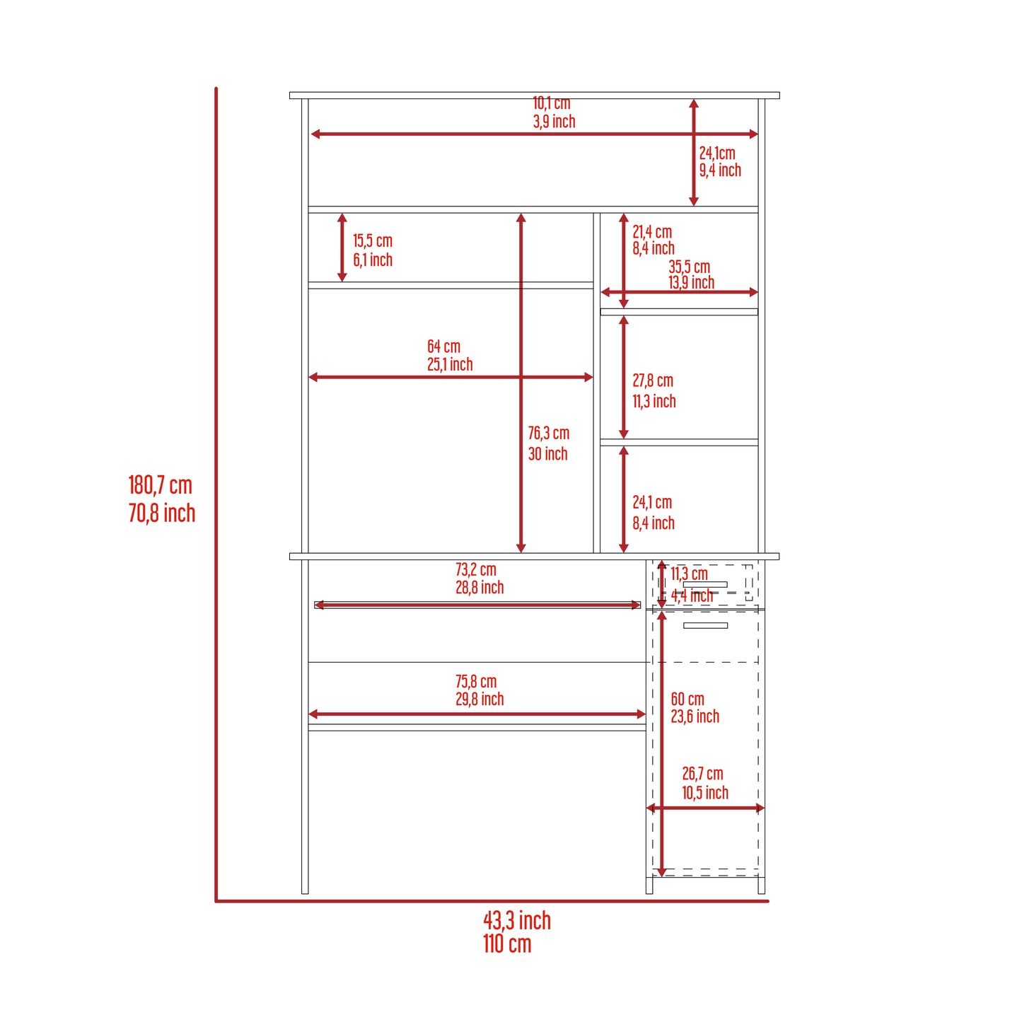 Desk dimensions cm tall cm wide cm deep with shelving