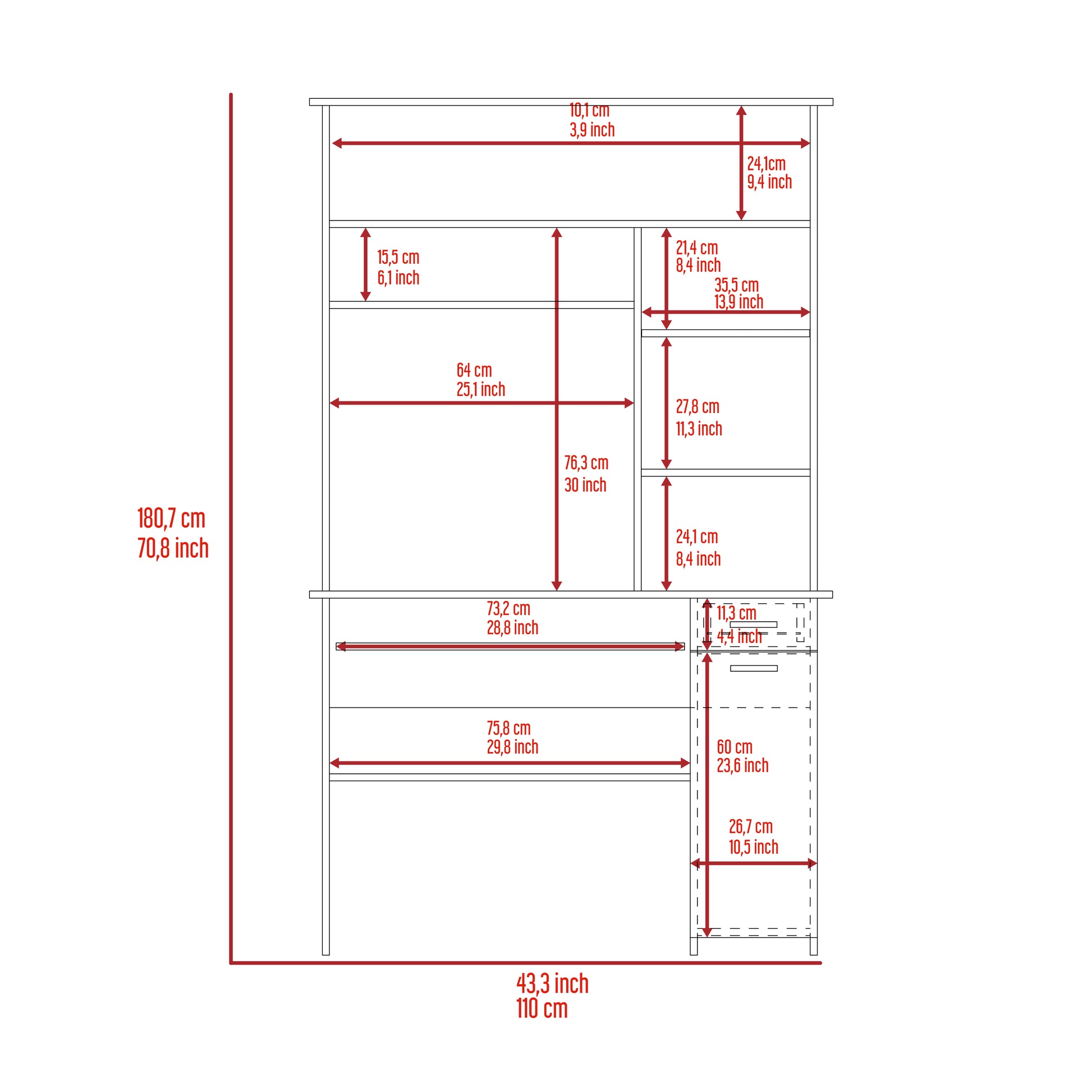 Desk dimensions cm tall cm wide cm deep with shelving