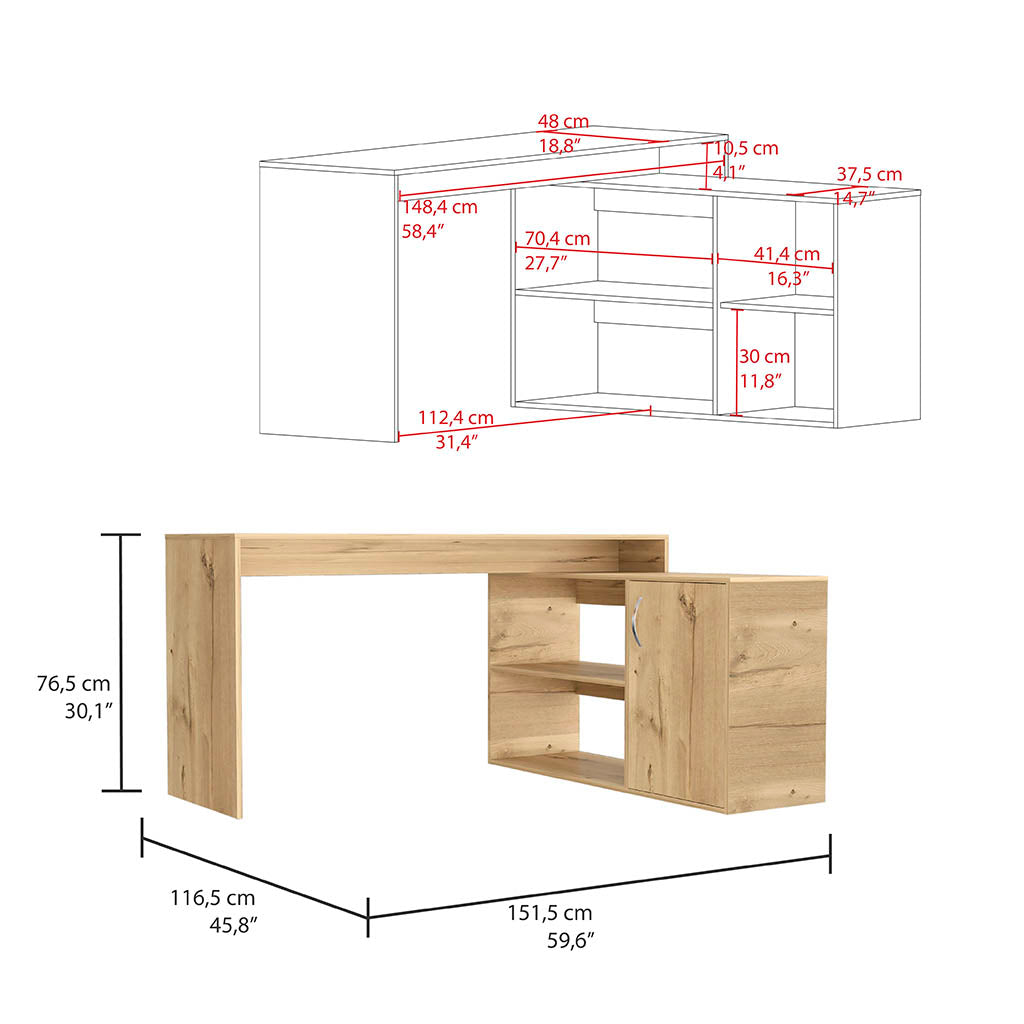 Modern Lshaped desk in oak veneer with integrated shelving unit perfect for home office
