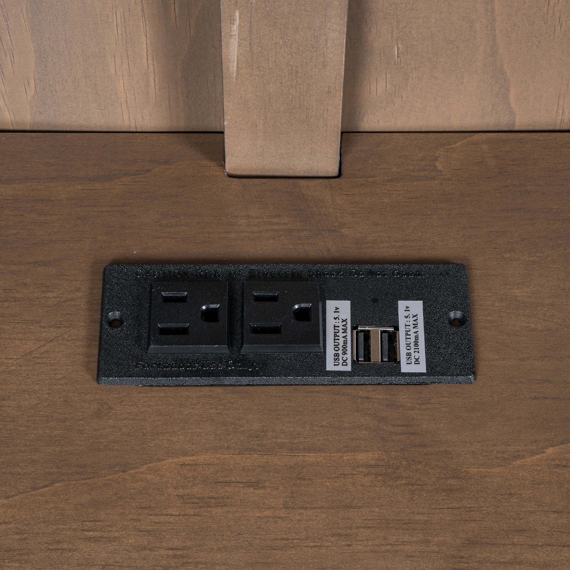 Builtin desk power outlet with two AC and two USB charging ports