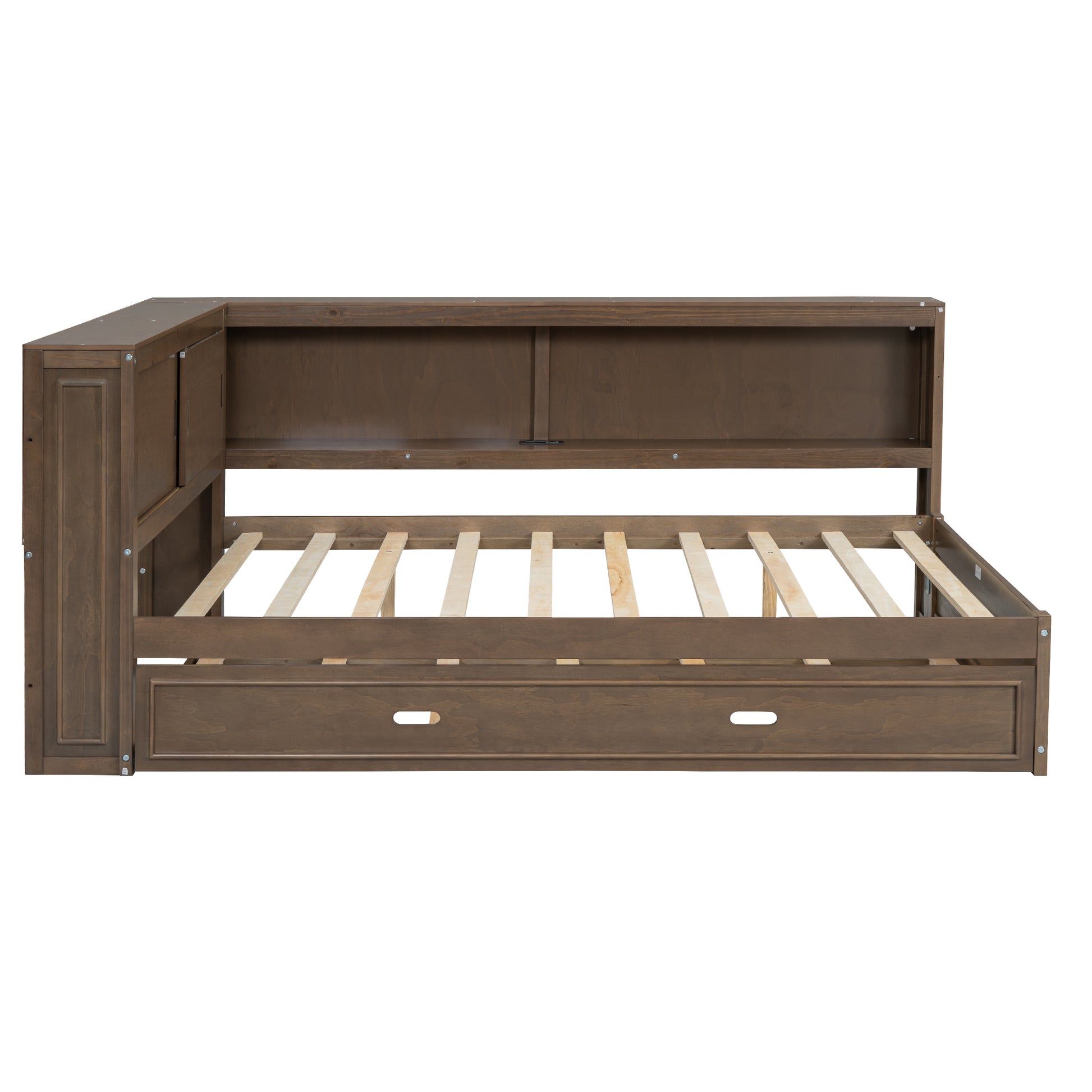 Dark brown wooden daybed frame with slatted support
