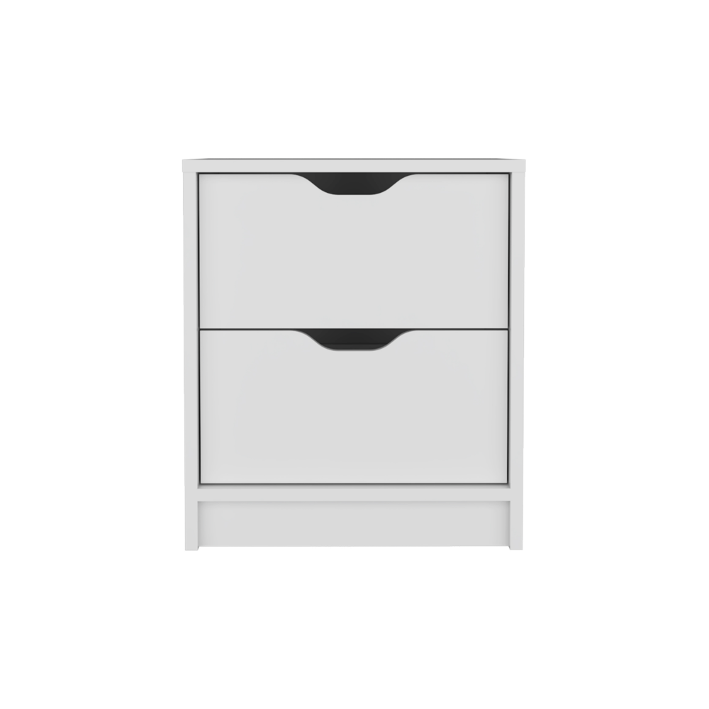 Modern white drawer nightstand with cutout handles for bedroom storage