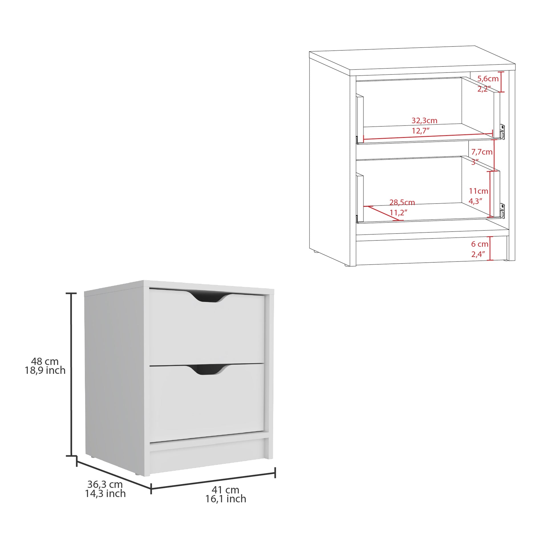 White drawer nightstand with sleek integrated handles and minimalist design