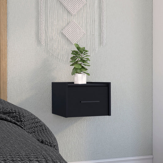 Minimalist black floating nightstand with one drawer perfect for modern bedrooms