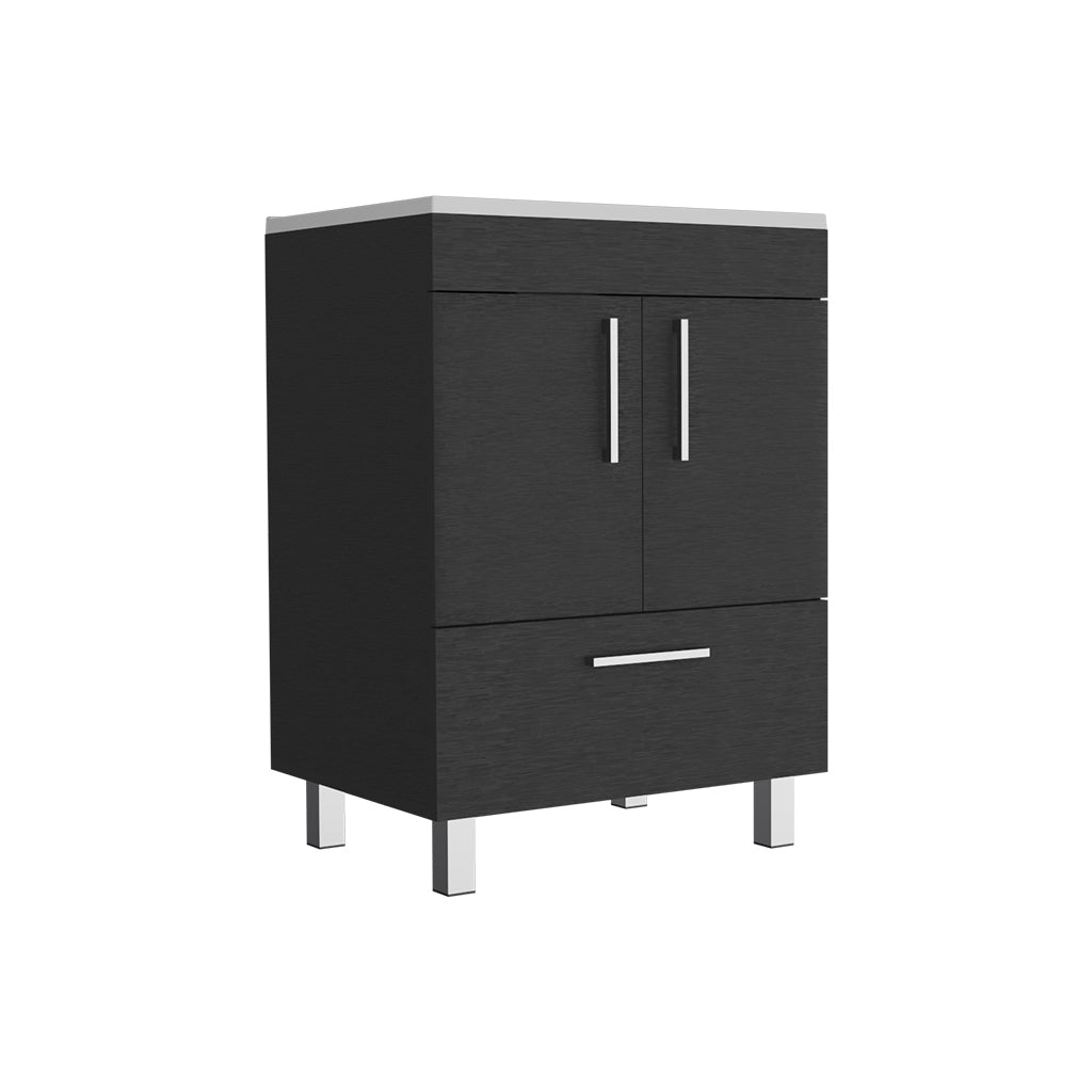 Dark gray modern bathroom vanity with double doors and single drawer