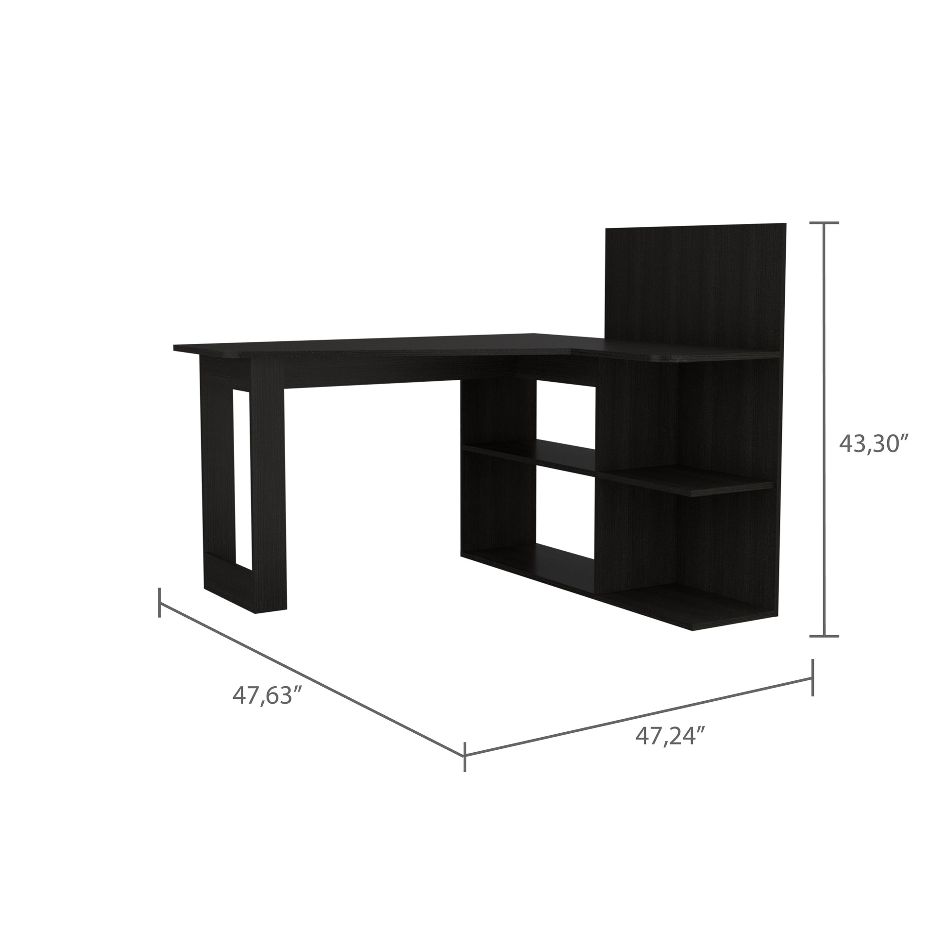 Modern black Lshaped desk with integrated shelving for home office setup