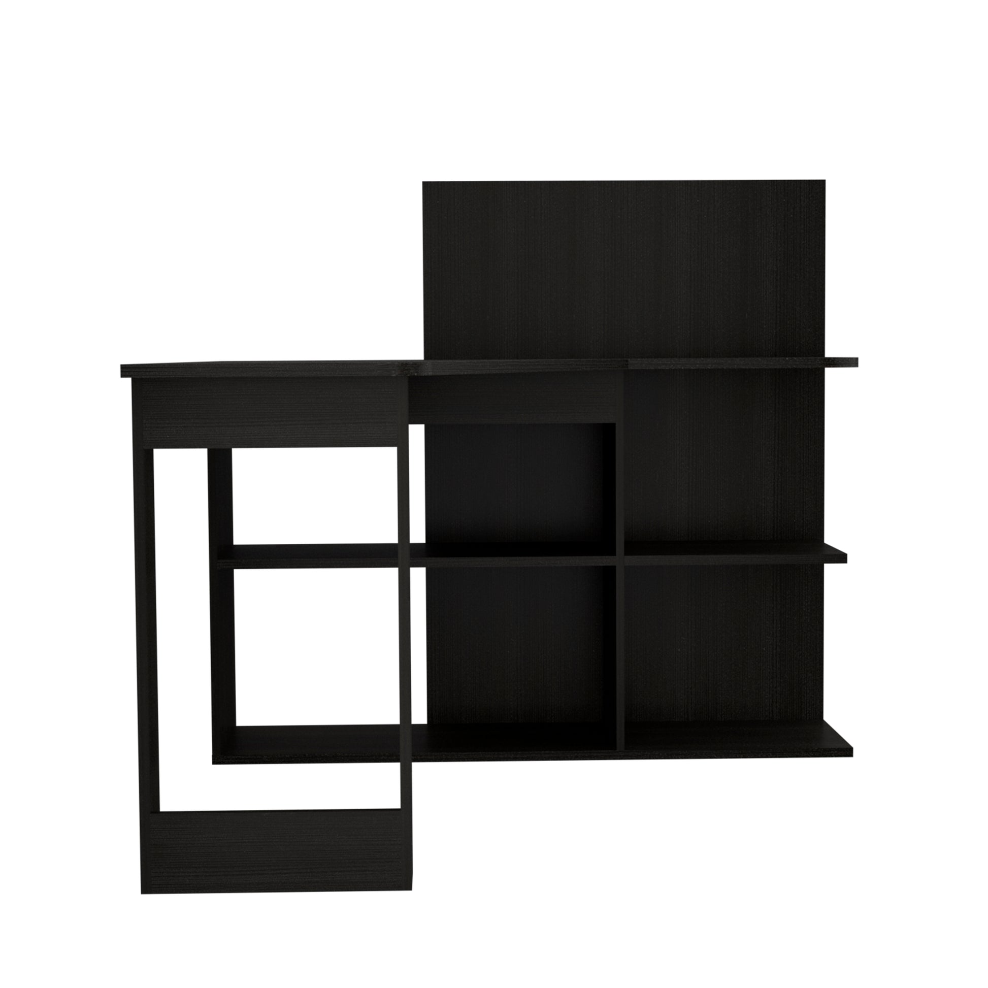 Modern black wood geometric bookshelf with open shelving units