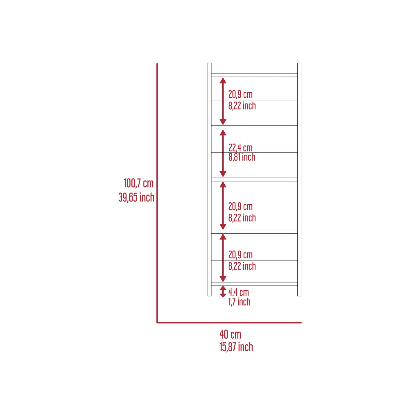 White tier shelf unit with dimensions cm height cm width