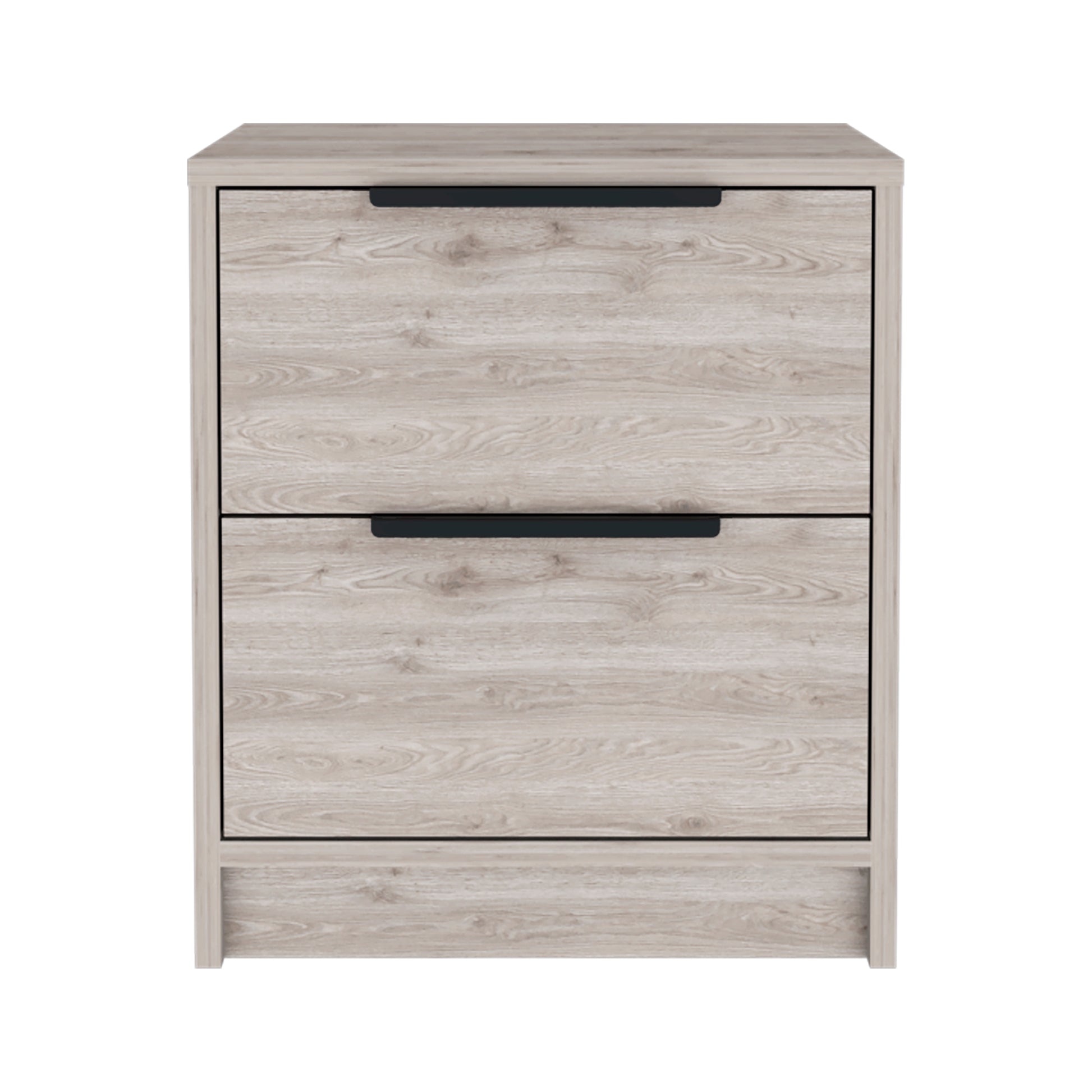 Light oak twodrawer dresser with black handle accents modern design