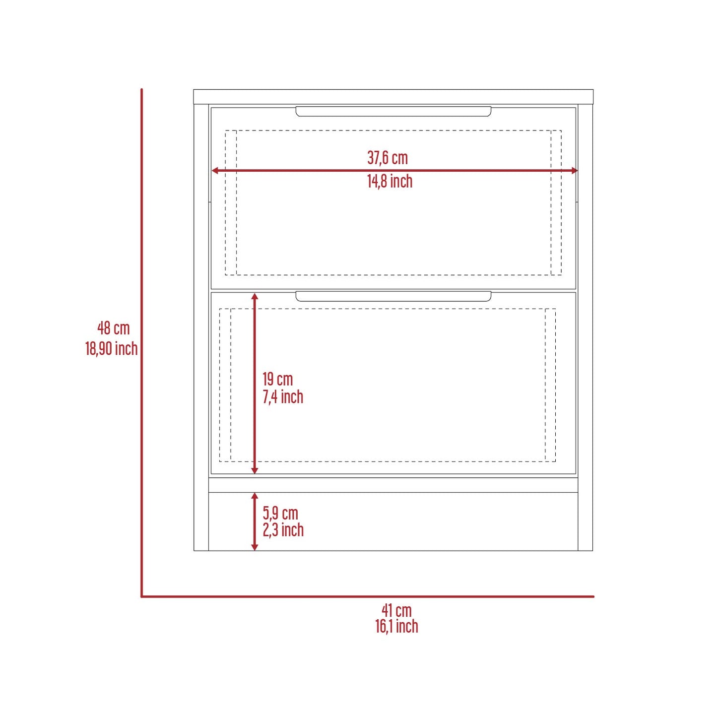Product dimensions diagram  cm height  cm width  cm drawer width