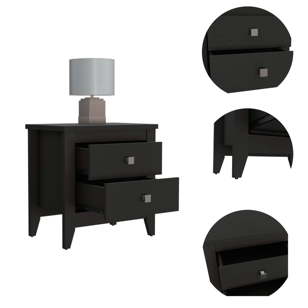 Dark wood nightstand with two drawers perfect for bedroom storage