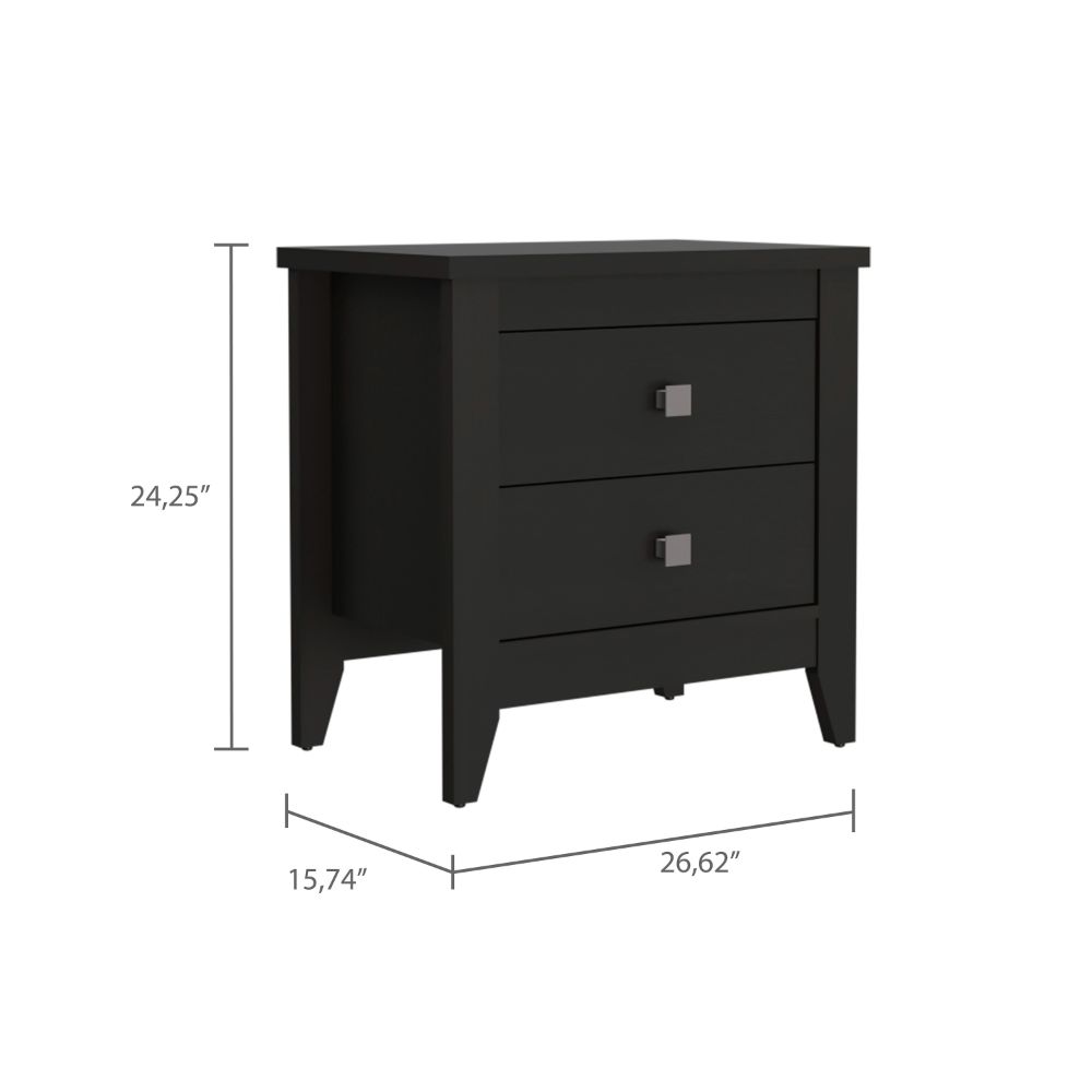 Black twodrawer nightstand with silver square pulls dimensions  H x  W x  D
