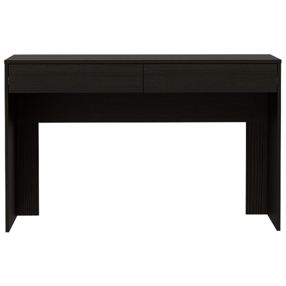 Dark wood grain twodrawer console table with slim legs modern minimalist design