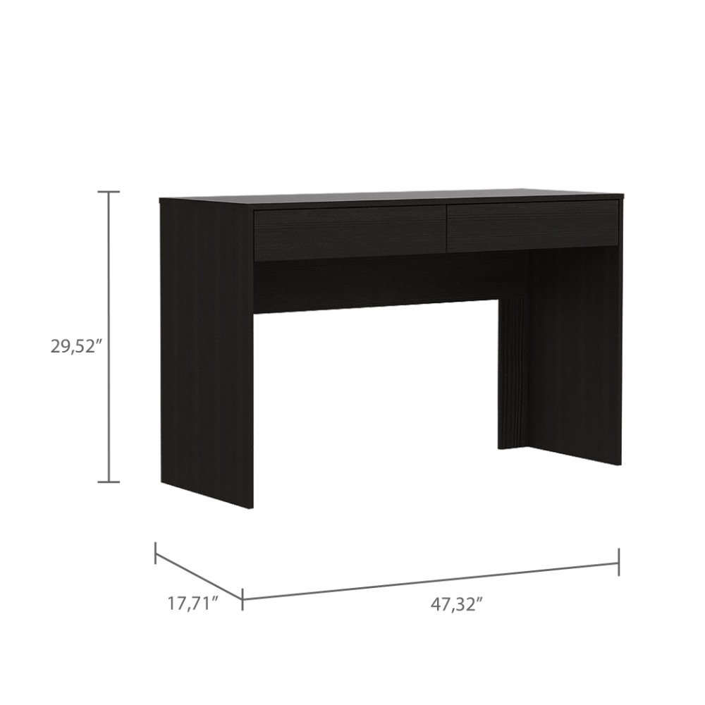 Dark wood modern console table with two drawers and chrome accents