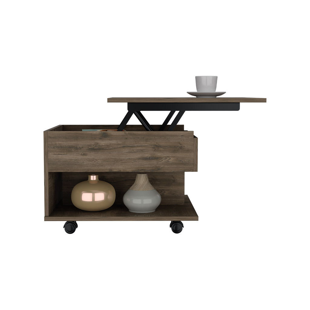 Modern lifttop coffee table with rustic wood finish and metal lift mechanism  characters