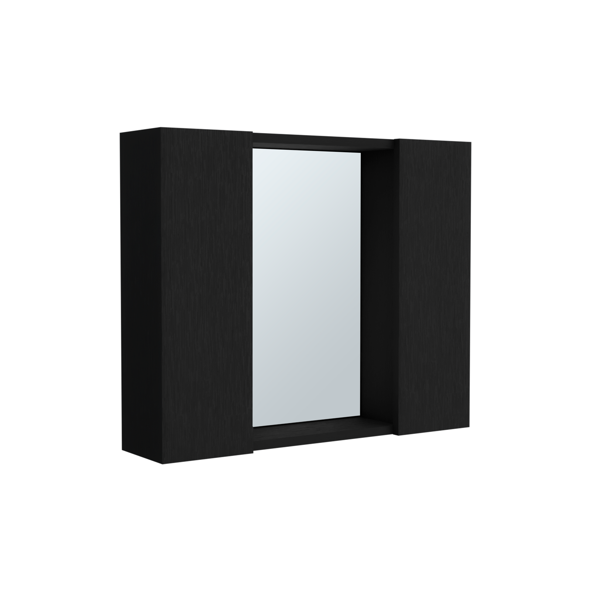 Black modern vanity mirror with dark wood frame