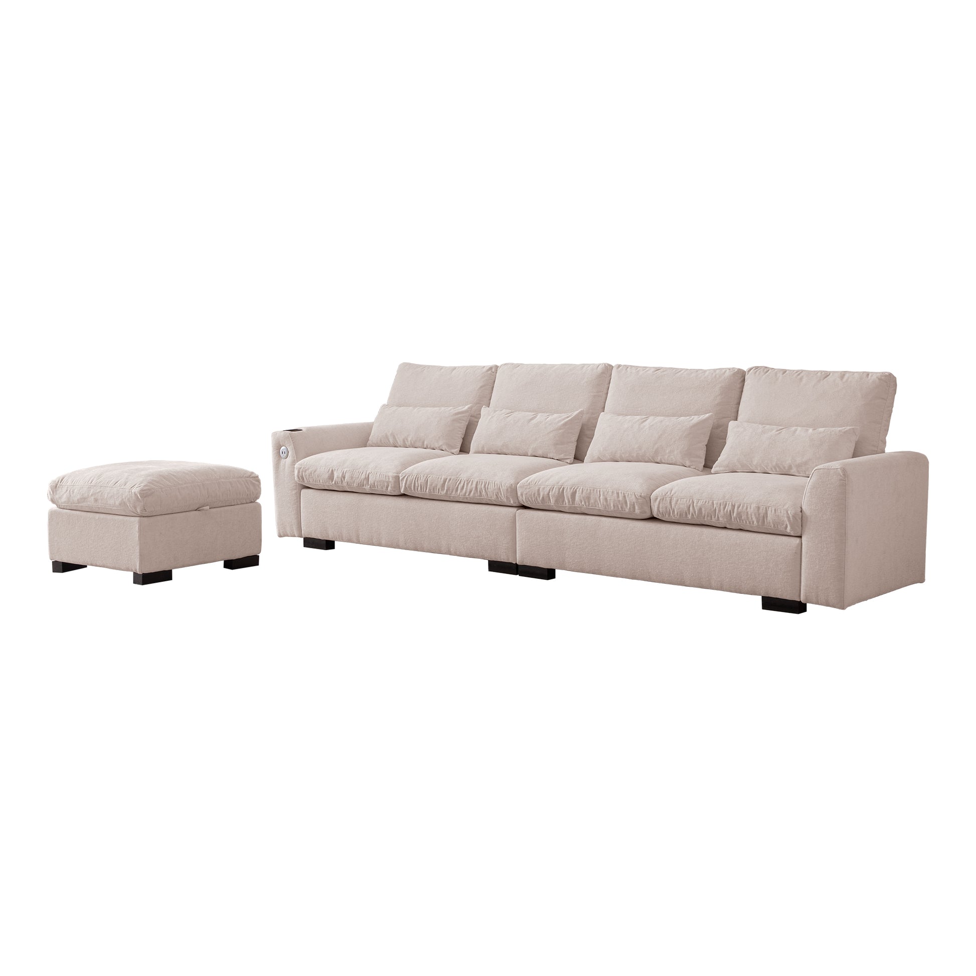 Light beige fabric sectional sofa with matching ottoman modern living room furniture