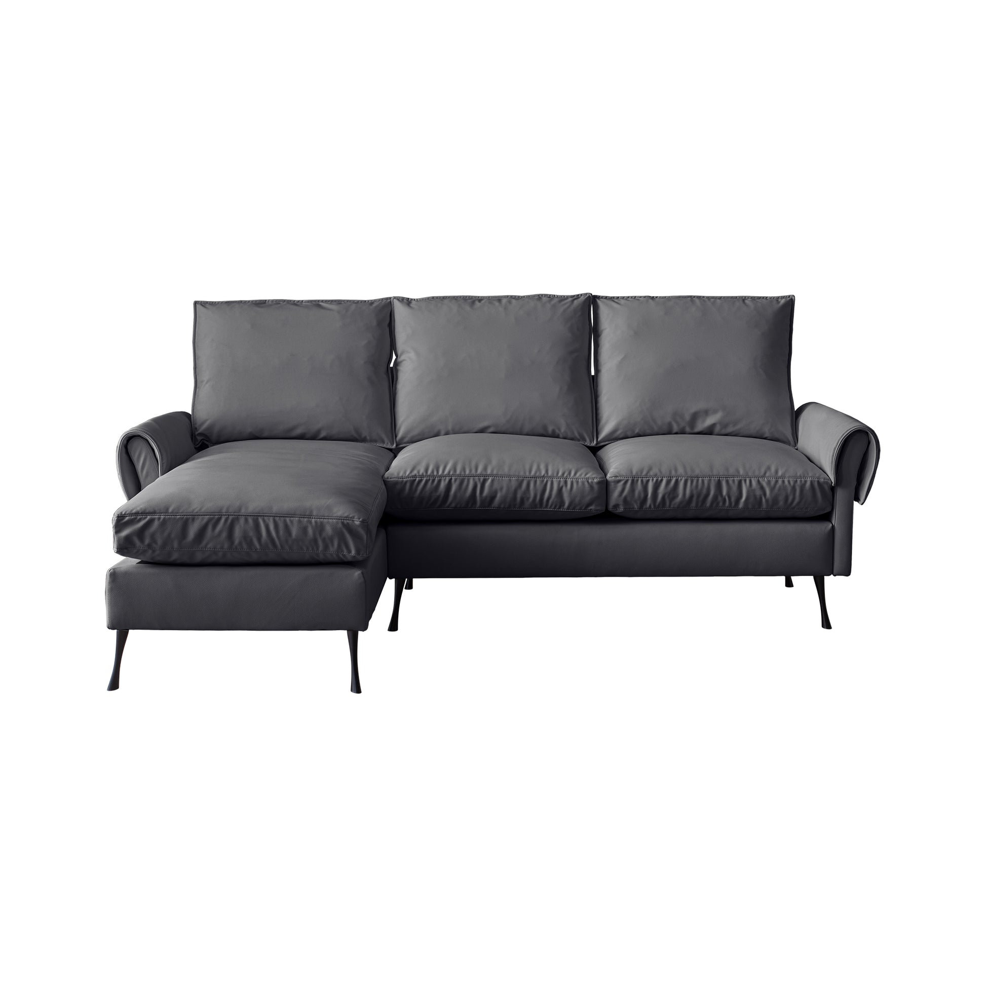 Dark grey leather sectional sofa with chaise modern design