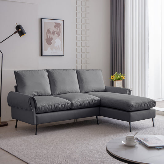 Dark gray sectional sofa with plush cushions and sleek metal legs ideal for modern living rooms