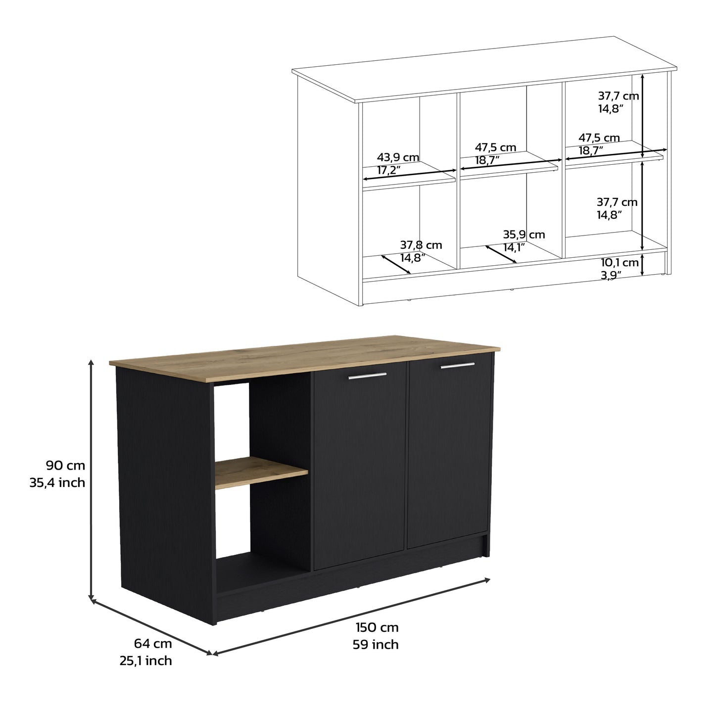 Modern black sideboard with oak top