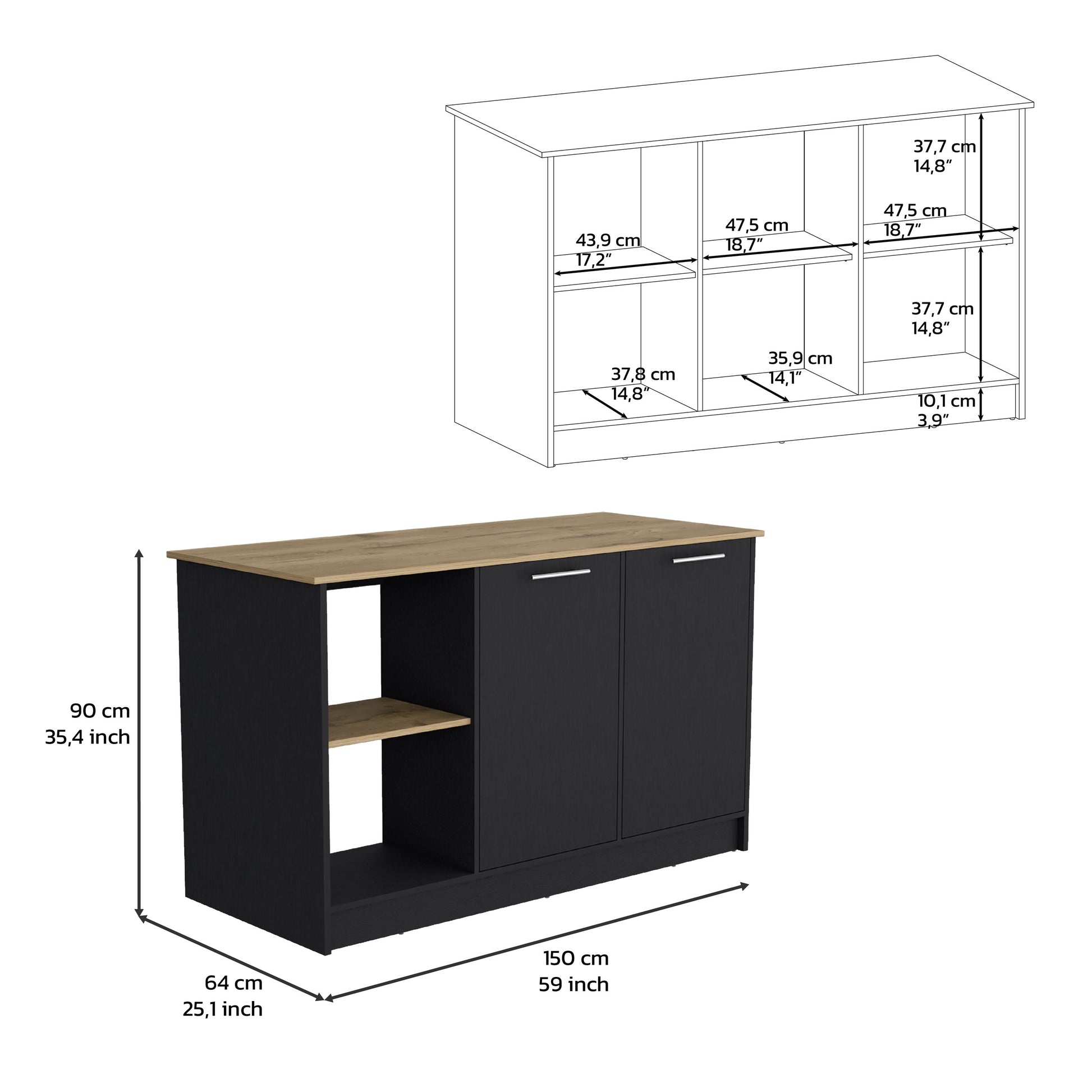 Modern black sideboard with oak top