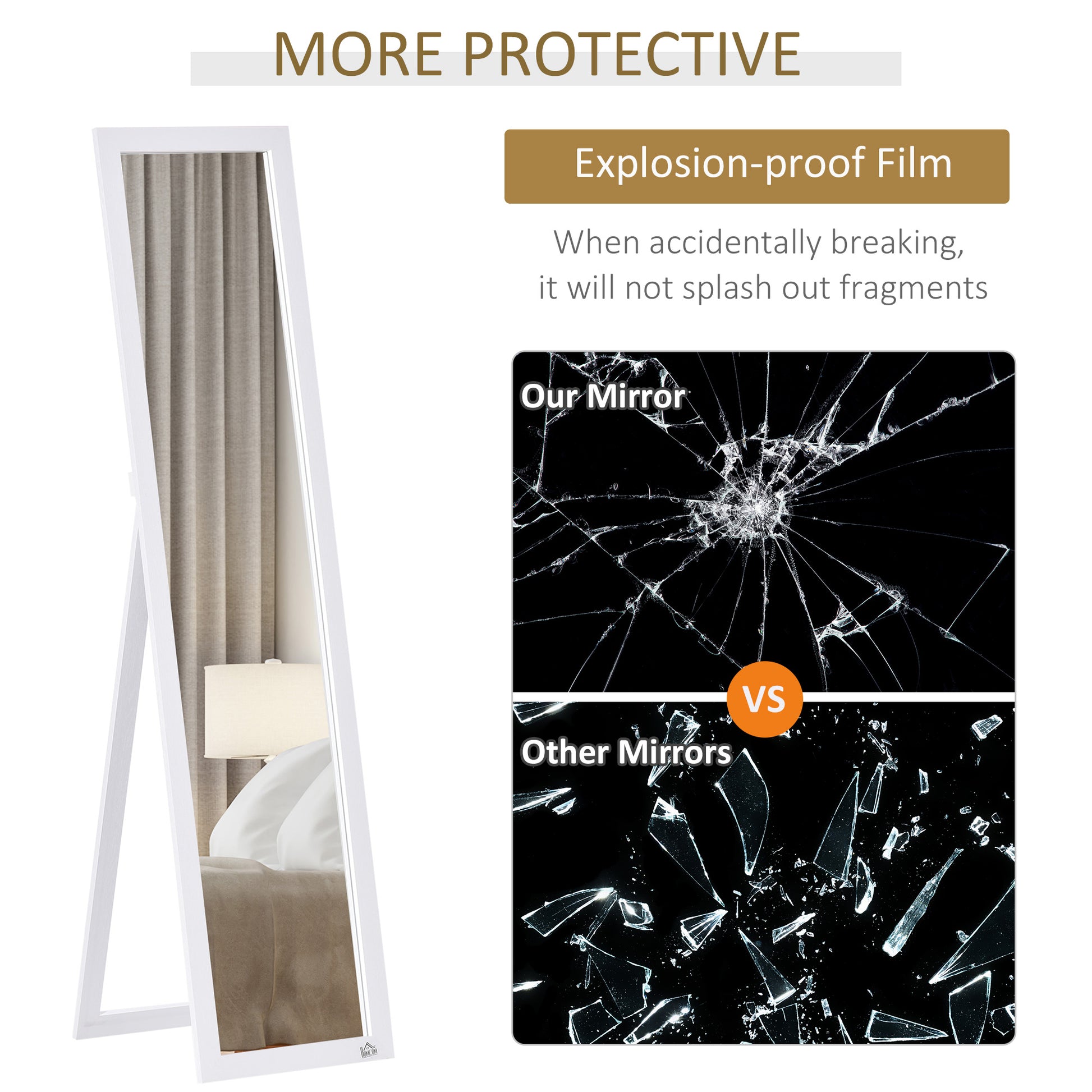 White framed floor mirror with explosionproof film