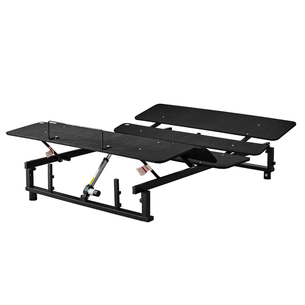 Adjustable bed frame base with upholstered head and foot sections