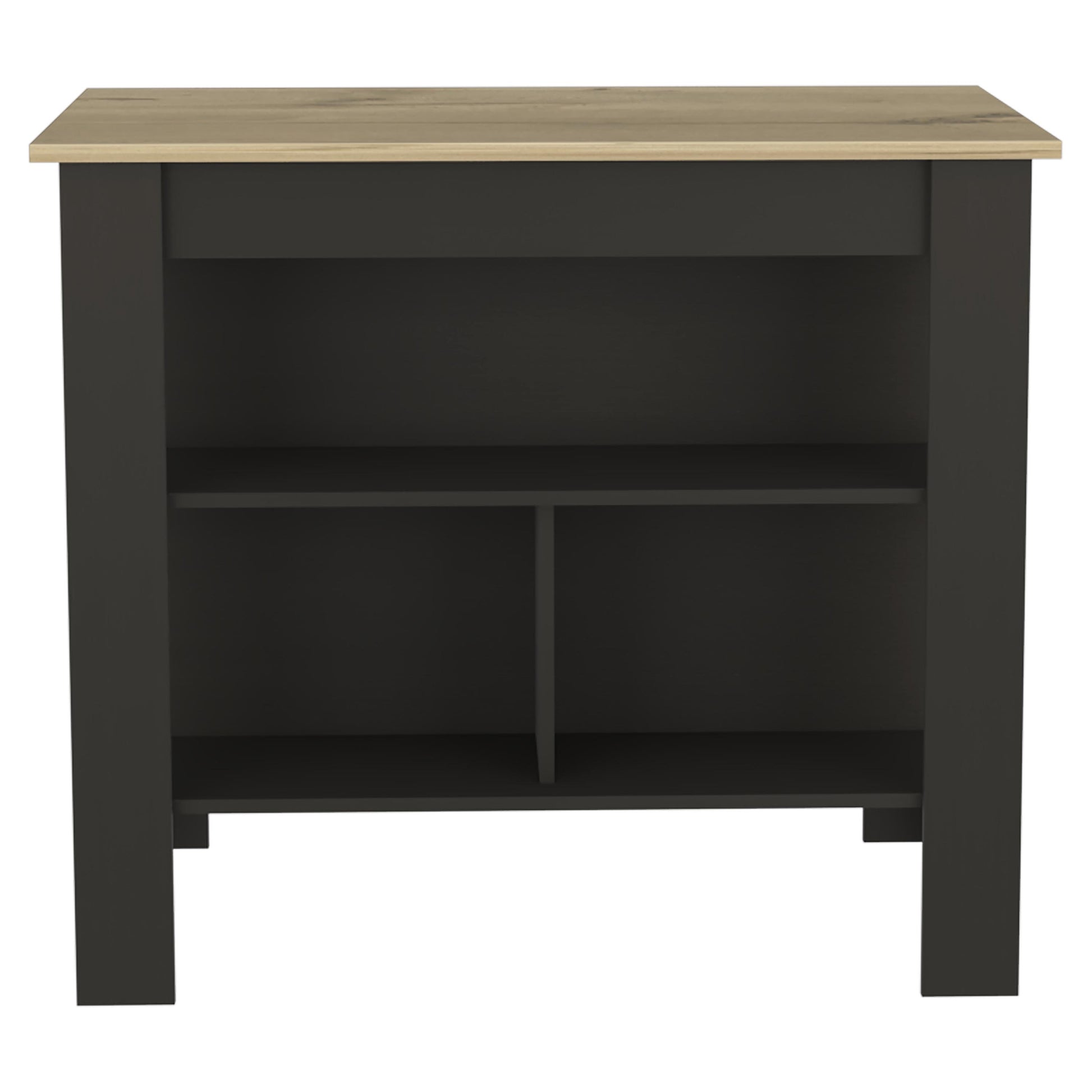Modern dark gray twoshelf bookcase with light wood top