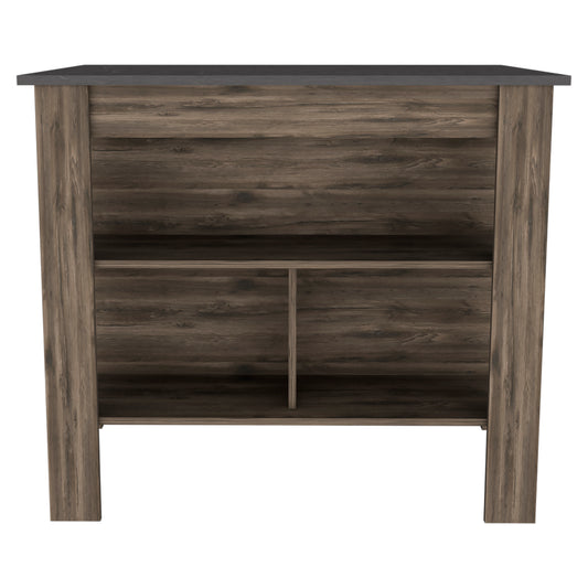 Modern wood console table with dark grey countertop