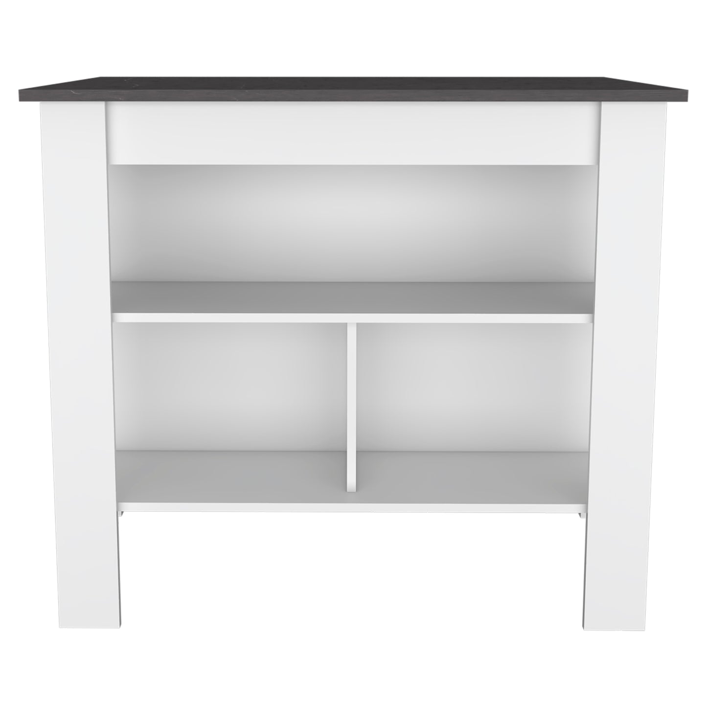 White and dark gray modern console table with open shelving